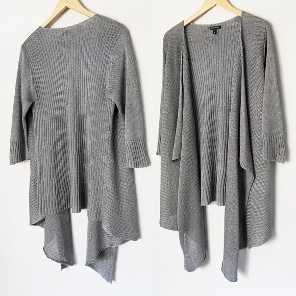 Eileen Fisher Linen Silk Blend Rib Knit Open Front Waterfall‎ Cardigan M Gray - Picture 16 of 16